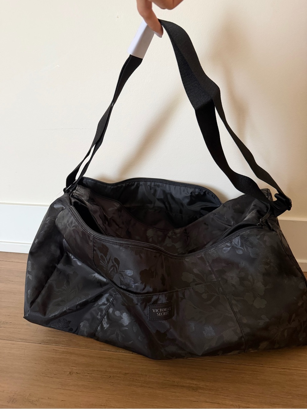 Victoria's Secret Black Floral Travel Duffel Bag